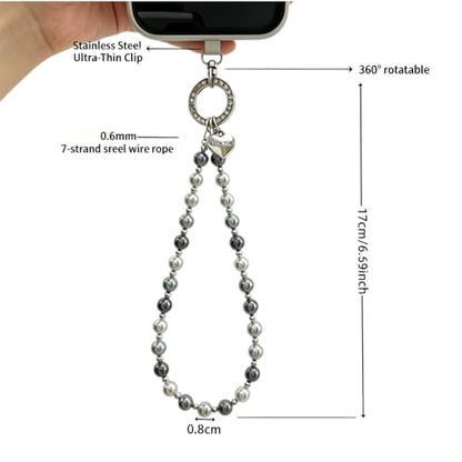 Phone Charm Wrist Strap for Women, Detachable Anti-Theft Cell Phone Case Camera AirPods Bags Keychains Lanyard with Tether Tab for iPhone, Samsung and Most Smartphones, Hand-free Beaded Chain (Black and Gray) - color: Black and Gray