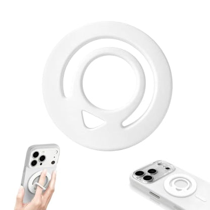Double Sided Magnetic Silicone Ring Grip Phone Holder, Soft and Portable, Strong Magnetic Attraction, Compatible with iPhone 17/16/15/14/13/12 MagSafe Phone Case Accessories (White) - color: White