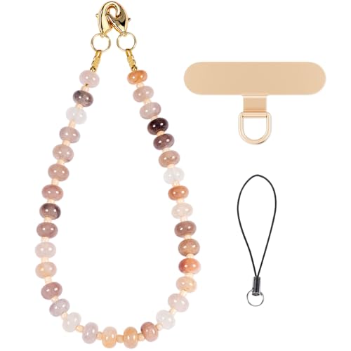 CH.yishi Beaded Phone Charm Wrist Strap with Tether Tab,Camera Lanyard - color: Violet Agate