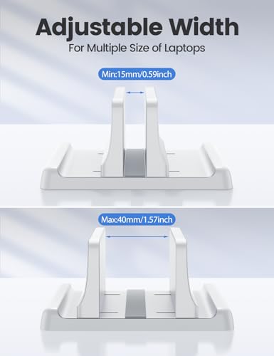 Vaydeer Vertical Laptop Stand Holder Plastic Adjustable Desktop Notebook Dock Space-Saving 3 in 1 for All MacBook Pro Air, Mac, HP, Dell, Microsoft Surface, Lenovo, up to 17.3 inches (White) - color: White