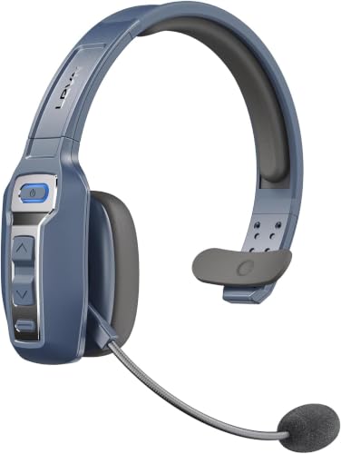 LEVN Bluetooth Headset with Microphone, Trucker Bluetooth Headset with AI Noise Cancelling & Mute Button, Wireless On-Ear Headphones 60 Hrs Working Time, for Trucker Home Office Remote Work Zoom - color: Blue