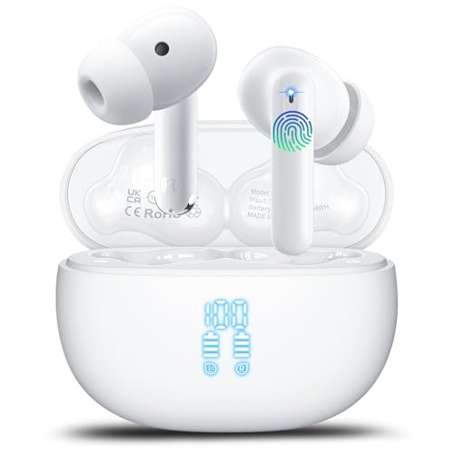Wireless Earbuds, Bluetooth 5.4 Headphones Bass Stereo/Clear Calls, Ivory - color: AI-Ivory