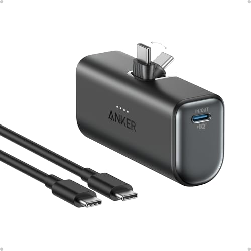 Anker Nano Power Bank,5,000mAh Portable Charger, Built-in USB-C Connector - color: Black