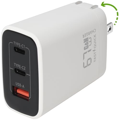 Fast 67W Dual USB-C Plus USB-A Charger - GaN Power Delivery - Fast Compact Power Adapter for Laptops, Smart Phones, Tablets and Thousands of Other Devices (White, 67W) - color: White, size: 67W