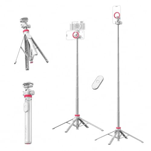 ULANZI MT44M Auto Open Magnetic Phone Tripod, 59" Selfie Stick with Remote - color: White