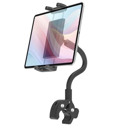 Gooseneck Tablet Holder for Treadmill and Peloton Bike Fit 4-13" iPad & Phone, Universal Clamp Mount with Flexible Arm for Spin Bike, Indoor Exercise Bicycle, Wheelchair, Stroller Handlebar
