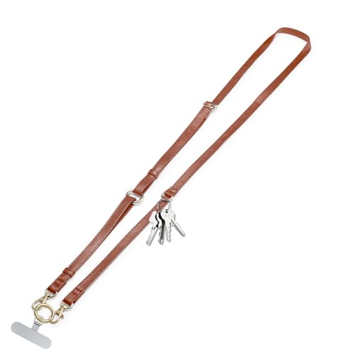 Clip and Go Phone Strap Crossbody Wrist 2 in 1 Leather Lanyard with Tether Hanging Loops Adjustable Anti-Theft Purse Replacement Handbag Long Thin Shoulder Neck Straps for All Phones Keys Bags Brown - color: Brown