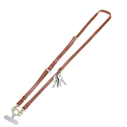 Clip and Go Phone Strap Crossbody Wrist 2 in 1 Leather Lanyard with Tether Hanging Loops Adjustable Anti-Theft Purse Replacement Handbag Long Thin Shoulder Neck Straps for All Phones Keys Bags Brown - color: Brown