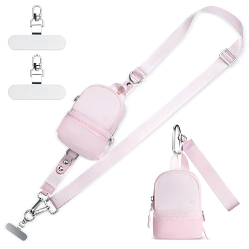 Clip and Go Strap for Phone with Wallet Crossbody Cell Phone Lanyard Suitable for Keys Bank Cards Headphones - color: Pink