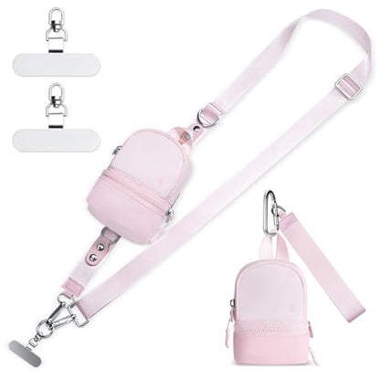 Clip and Go Strap for Phone with Wallet Crossbody Cell Phone Lanyard Suitable for Keys Bank Cards Headphones - color: Pink