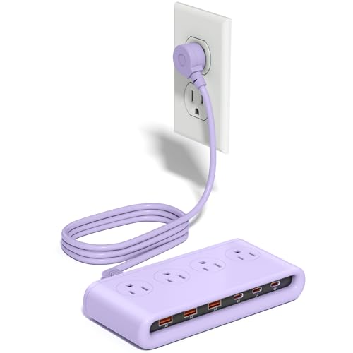 Power Strip with USB Port - 4AC & 6 USB(3USB C), Outlet Extender 5FT - color: Purple