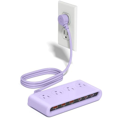 Power Strip with USB Port - 4AC & 6 USB(3USB C), Outlet Extender 5FT - color: Purple