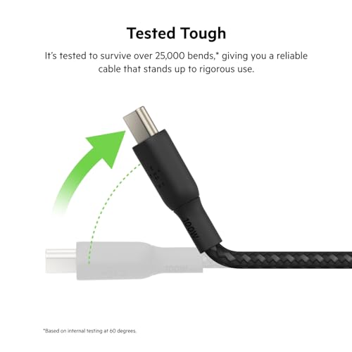 Belkin USB C to USB C 100W Braided Cable 9.9ft Fast iPhone Charger Cord