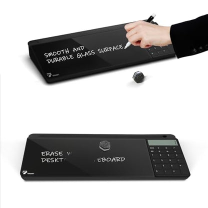 TOWON Glass Desk Whiteboard with Calculator 17x6 in, Desk Organizer, Black - color: Cal Black