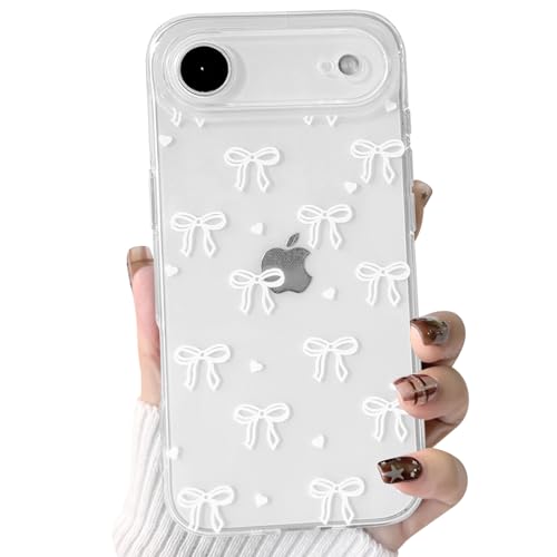 NITITOP Compatible for iPhone 17 Air Case Clear Cute Bow Ribbon Love Heart Pattern for Women Girls Bowknot Full Camera Lens Soft TPU Slim Shockproof Protective Cover - White - color: White, size: iPhone 17 Air