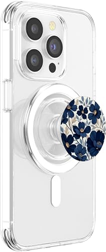 Botanical Navy Blue Floral Pattern PopSockets PopGrip for MagSafe - style: Magnetic PopGrip