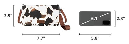 Wrangler Wallets for Women Cow Print Crossbody Purses Large Capacity Western Women's Cash Wallets with ID Window and Crossbody Strap - color: A-cow Brown