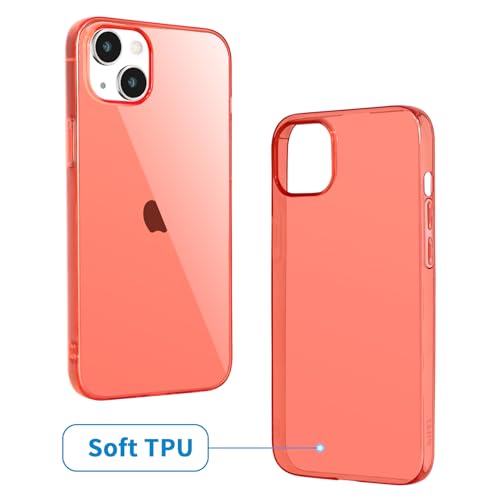 JJGoo Compatible with iPhone 15 Plus Case Clear, Soft Clear TPU Phone Cases, Shockproof Transparent Bumper Cover Slim Thin Phone Case, Translucent Red - color: Red
