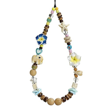 Cute Beaded Camera Wrist Strap for Phone, Digital Camera Charm Lanyard, Pearl Beaded Chain for Bag Keychain Gift - color: Hibiscus