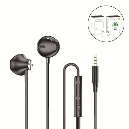 Wired in-Ear Headphones with Microphone, 3.5mm Jack Earphones - color: Black, 3.5mm Round Tip