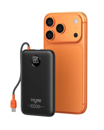 VIYISI Ultra Slim Portable Charger Small 10000mah with Built-in USB C Cable - color: Black
