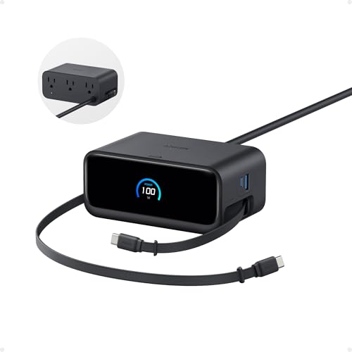 Anker Nano Charging Station, 100W 7-in-1 Power Strip, Retractable Charger - color: Black