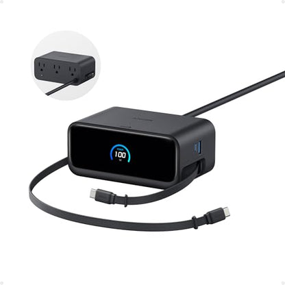 Anker Nano Charging Station, 100W 7-in-1 Power Strip, Retractable Charger - color: Black