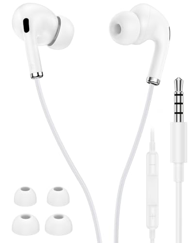 3.5mm Aux Jack Earbuds, Wired Over Ear Buds with Microphone, in-Ear Headphones for Apple iPhone ipad EarPods for Computer Laptop Gaming Devices, Stereo Bass Earphones for MP3 PC Air Pods Samsung - color: WHITE 3.5MM Earbuds