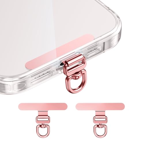 saxsion Phone Tether Tab & Lanyard Tab, 360° Swivel Clip - Ultra Thin Stainless Steel Universal Patch for All Phone Cases - color: Rose Gold*2