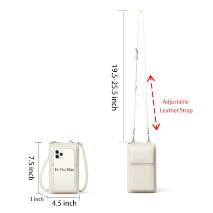 DORIS&JACKY Small Leather Crossbody Purse and Cell Phone Wallet for Women | RFID Blocking Shoulder Bag with Front Phone Pocket, Come with Long Detachable Strap and 12 Credit Card Slots - color: 2-off White
