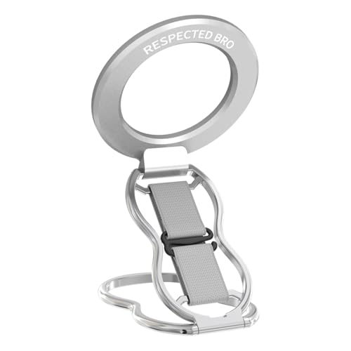 RESPECTED-BRO-Magnetic-Phone-Grip-Stand-with-Finger-Strap, 4-in-1 Magnetic Ring Holder, Kickstand and Elastic Strap for Phones, Universal Fit for iPhone 17/16/15/14/13/12, Android, and Cases (Silver) - color: Silver