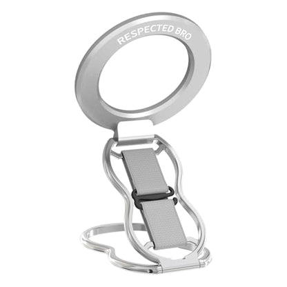 RESPECTED-BRO-Magnetic-Phone-Grip-Stand-with-Finger-Strap, 4-in-1 Magnetic Ring Holder, Kickstand and Elastic Strap for Phones, Universal Fit for iPhone 17/16/15/14/13/12, Android, and Cases (Silver) - color: Silver