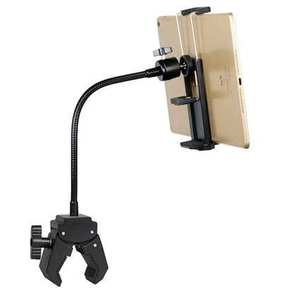 Universal Phone and Tablet Holder Mount with Flexible Gooseneck, 360° Rotation, for Mic Stands, Wheelchairs, Bikes, Treadmills, Applicable Device Width ranges 2.4"–7"