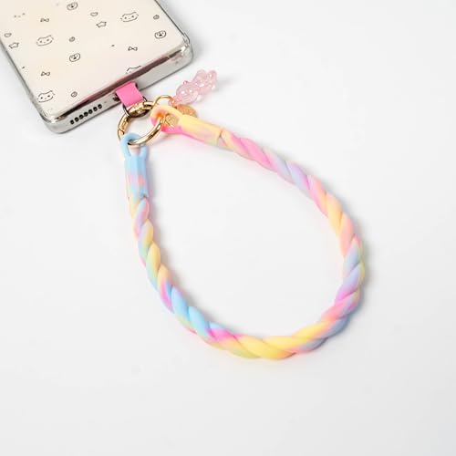 Bloomish Silicone Phone Wrist Strap with Cute Bear Charm - Anti-Loss Hand Strap Lanyard for iPhone & Android - Soft, Durable & Stylish Mobile Phone Accessory - color: Rainbow Gradient