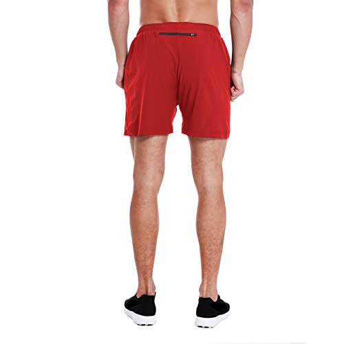 EZRUN Men's 5" Athletic Running Shorts Quick Dry with Liner Zip Pocket - color: Red, size: Medium