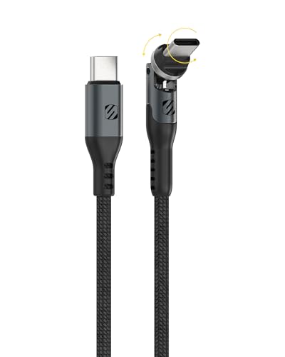 Scosche PowerPivot 60W Fast Charging USB-C to USB-C Cable, 4FT Braided Charger Cord with 360° Pivoting Connector Compatible with iPhone 17/16, iPad, Samsung Galaxy, MacBook & More, Black