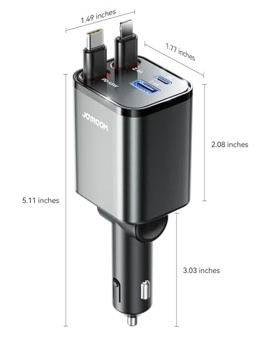 JOYROOM Retractable Car Charger 84W Car Charger USB C Fast Charge 4 in 1 - color: Gray