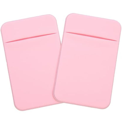 Uonlytech 2pcs Adhesive Phone Wallet Card Holder Stick-on Mobile Phone Back Pocket for Credit Cards, Elastic Stretch Fabric, Light Pink, Compatible with Smartphones for Everyday Use