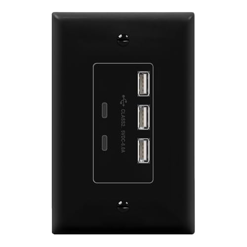 LIDER 6.0A 30W USB A&C in-Wall Charger, Wall Plate Included, Matte Black - color: Black, size: USB 3A2C Ports
