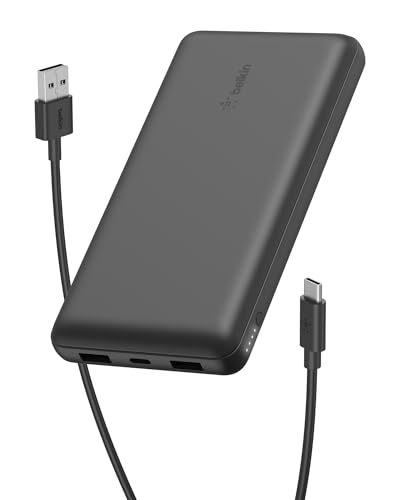 Belkin 20000mAh 15W 3 Port Power Bank, USB A to USB C Cable Included - color: Black