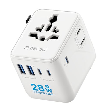 “Pro” Universal Travel Adapter 3 USB-C＆ 2 USB-A Cover 200+ Countries - color: White, size: 3C+2A 28W