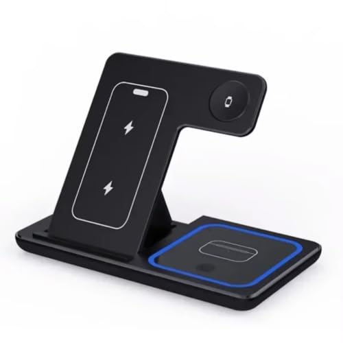 3 in 1 Wireless Charger for Apple Watch Ultra 10 9 8 AirPods Pro iPhone 17 16 15 14 15W Fast Charging Stand Dual Coil (Black)