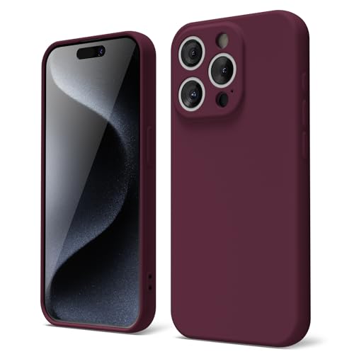 oakxco for iPhone 15 Pro Phone Case Liquid Silicone, Cute Thin Slim Soft Rubber Gel for Women Men, Smooth Matte TPU Plain Solid Color Girly Simple Case with Camera Cover Protection, Burgundy Maroon - color: Burgundy, size: 15 Pro