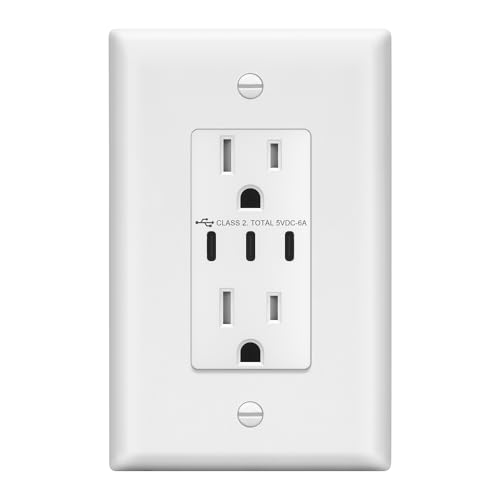 LIDER 6.0A 30W USB-C Wall Outlet, Interchangeable Face Cover, Matte White - color: White, size: USB 3C Ports