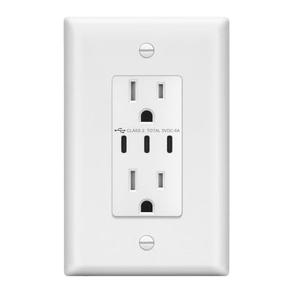 LIDER 6.0A 30W USB-C Wall Outlet, Interchangeable Face Cover, Matte White - color: White, size: USB 3C Ports