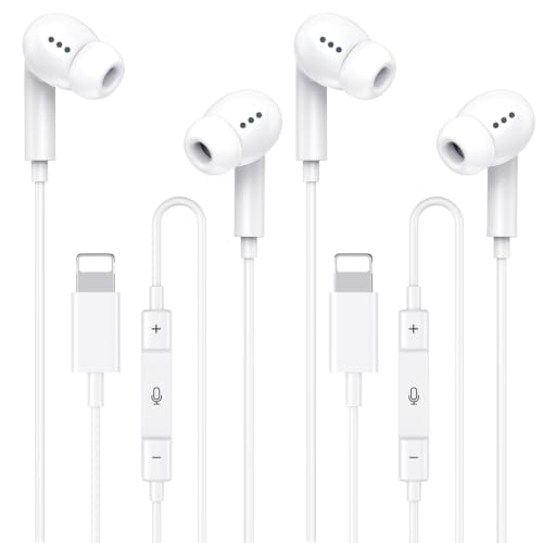 [Apple MFi Certified] Wired Headphones for iPhone 14 13 12,Lightning Connector Built-in Mic& Volume Control HiFi Stereo Nosie Reduction Earphones Earbuds Compatible with iPhone 13/11/XR/XS/X/8/7(2Pcs) - color: Pure white
