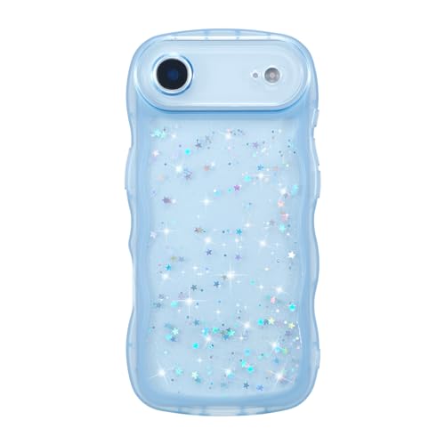 ZTOFERA for iPhone Air Case 6.5",Cute Curly Wave Case with Star Glitter,Clear Shiny Bling Soft Slim TPU Shockproof Phone Protecive Cover for Women Girls-Blue - color: Blue, size: for iPhone Air 6.5"