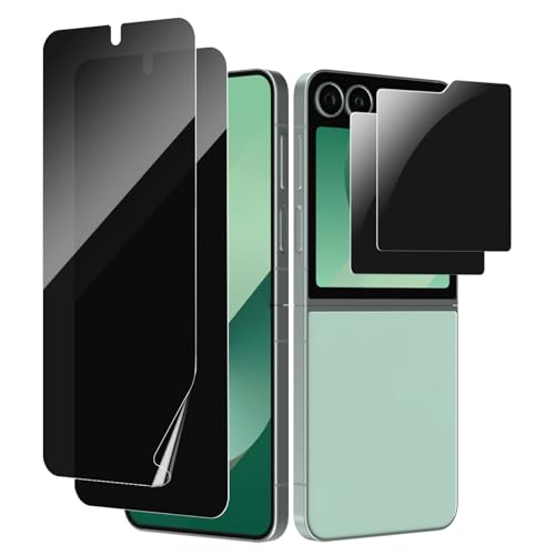 [2 Set] Compatible With Samsung Galaxy Z Flip 6 Privacy Screen Protector, 2 Pack Internal Anti-Spy Film + 2 Pack Outer Privacy Tempered Glass Screen Protector, Anti-Spy, Anti-Scratch, Case Friendly - size: Z Flip 6