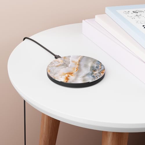 Stylish Marble 15W Qi Certified Fast Wireless Charging Pad for iPhone & Android with USB Cable, Modern Unique Desk Accessory
