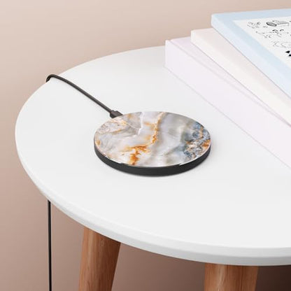 Stylish Marble 15W Qi Certified Fast Wireless Charging Pad for iPhone & Android with USB Cable, Modern Unique Desk Accessory